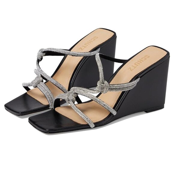 Schutz | Lauryn Wedged Sandal - Crystal Black Leather - Picture 1 of 9